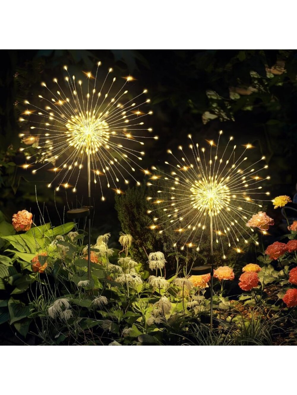 2 Pack Solar Firework Lights for Outdoor Garden Decor - Warm White LED Lighting